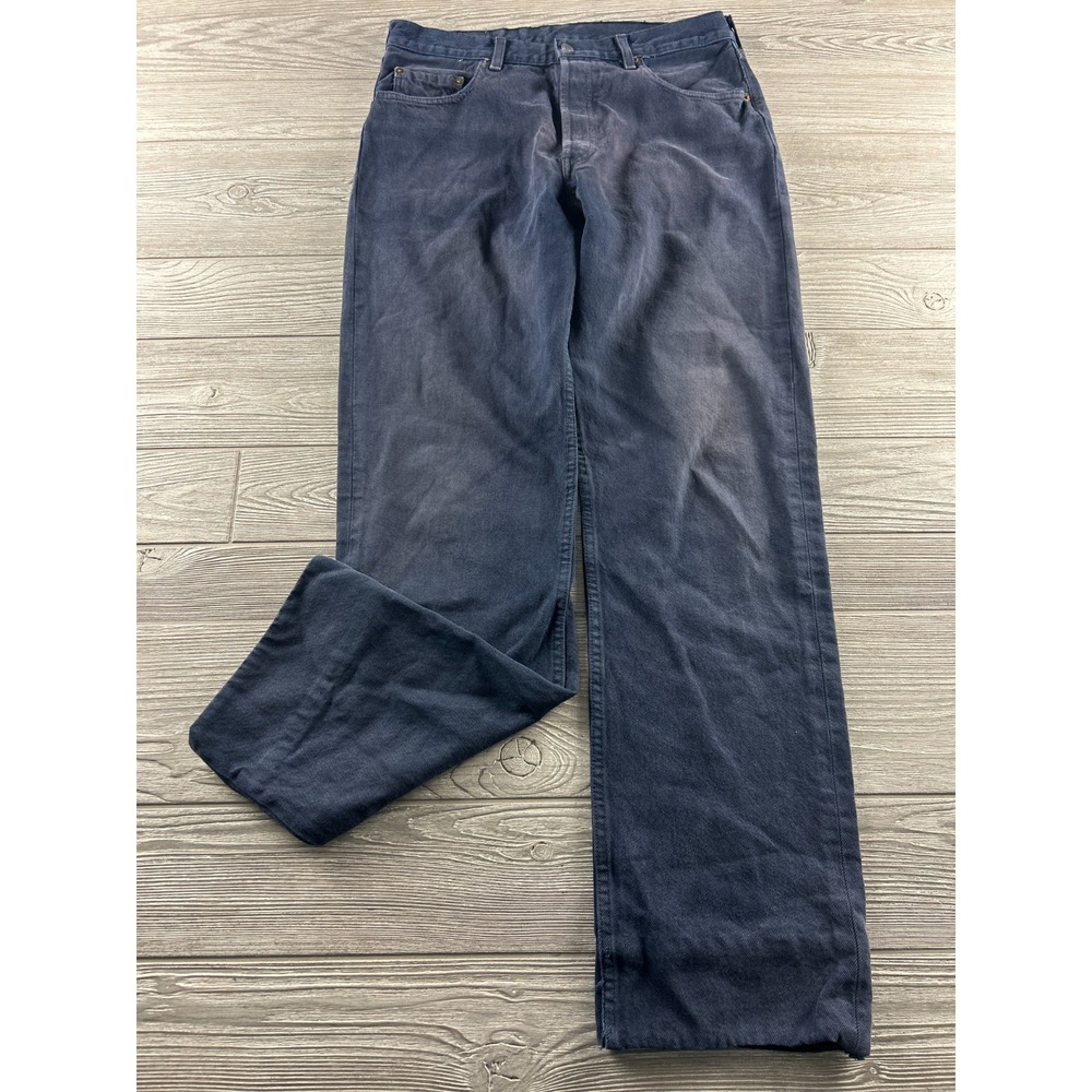 Levis Jeans Men’s 34X36 Navy Blue 501 button Fly Work Outdoor Adult Straight Leg